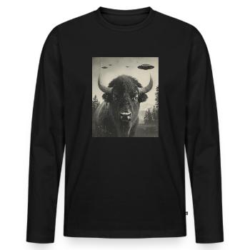 Selfie - Alien Selfie Bison UFO - Men's Premium Organic Long Sleeve Shirt - black - Front - Nico (187cm)