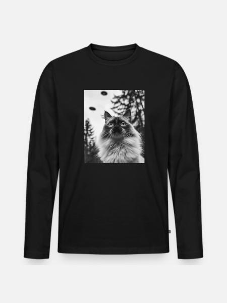 Cat - Alien Selfie Birman UFO - Men's Premium Organic Long Sleeve Shirt - black