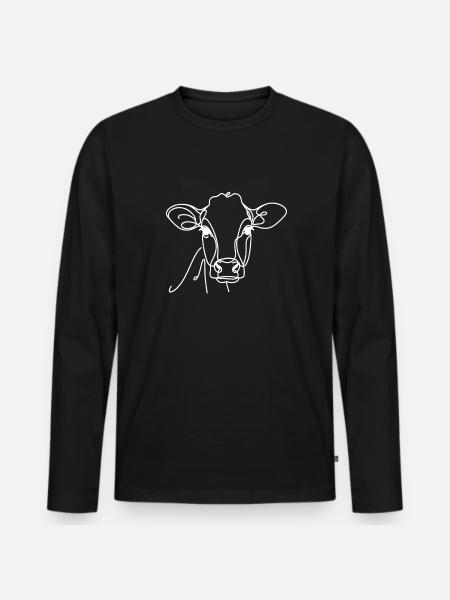 Line Art Far Mor Ko - Brun Schweizisk - Premium økologisk langærmet T-shirt til mænd - sort