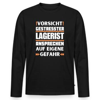 Ne parlez pas à un magasinier stressé ! - T-shirt manches longues Premium bio Homme - noir - Devant - Nico (187cm)