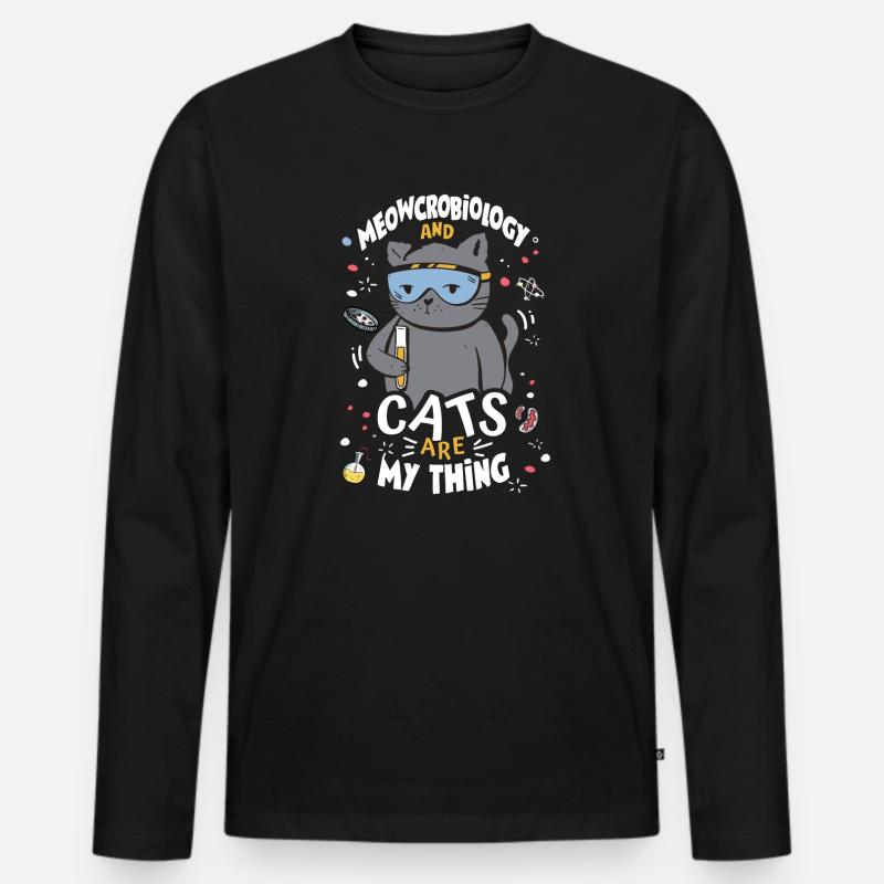 Microbiologist Cat Lab Cartoon - Männer Premium Bio Langarmshirt - Schwarz