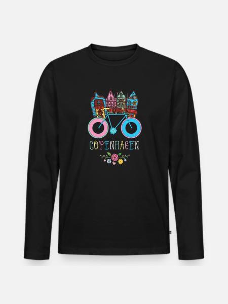 Floral Copenhagen Danmark Dansk Souvenir - Premium økologisk langærmet T-shirt til mænd - sort
