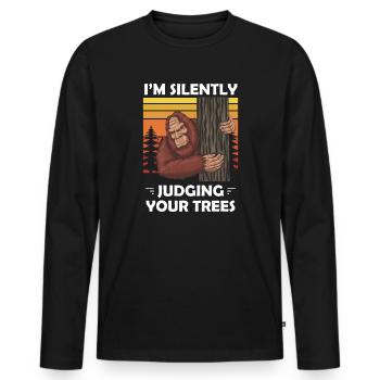 Drôle d’arboriculteur Bûcheron Bigfoot Dessin animé - T-shirt manches longues Premium bio Homme - noir - Devant - Nico (187cm)