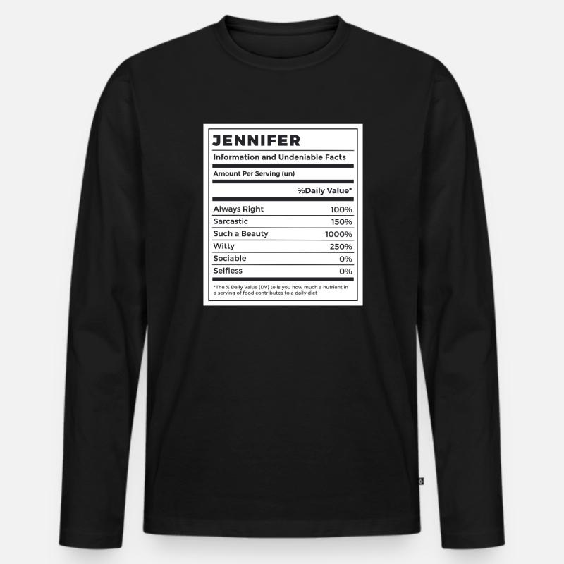 Lustige Jennifer Name Nährwerte - Männer Premium Bio Langarmshirt - Schwarz