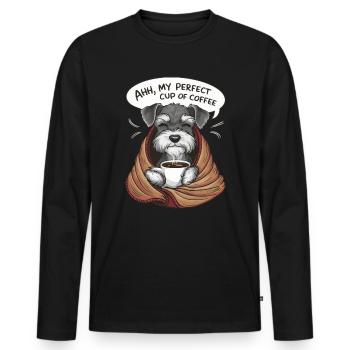 Zwergschnauzer mit Decke und Kaffeetasse - Männer Premium Bio Langarmshirt - Schwarz - Vorne - Nico (187cm)