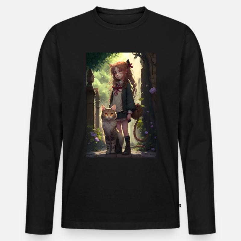 Anime Katze Mädchen Frau Geschenk - Männer Premium Bio Langarmshirt - Schwarz