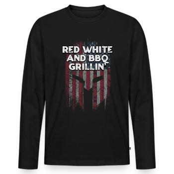 Red White and BBQ Grillin 4th of July Party - Men's Premium Organic Long Sleeve Shirt - black - Front - Nico (187cm)
