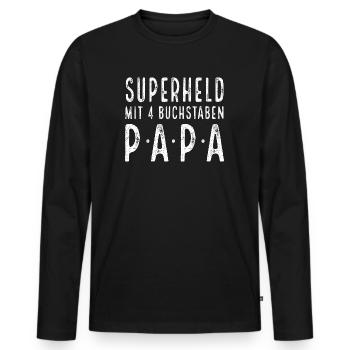 PAPA - Superheld mit 4 Buchstaben - Männer Premium Bio Langarmshirt - Schwarz - Vorne - Nico (187cm)