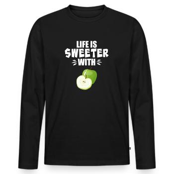 Life Is Sweeter With Apple - Men's Premium Organic Long Sleeve Shirt - black - Front - Nico (187cm)