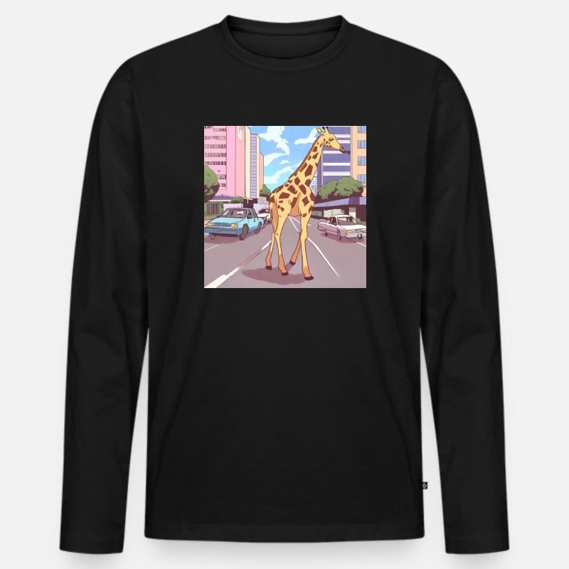 Stadtgiraffe - Männer Premium Bio Langarmshirt - Schwarz