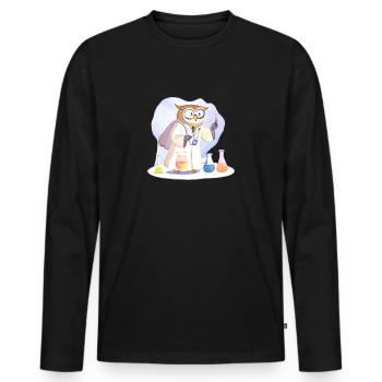 Kluger Eulen-Wissenschaftler: Experimente in Weish - Männer Premium Bio Langarmshirt - Schwarz - Vorne - Nico (187cm)