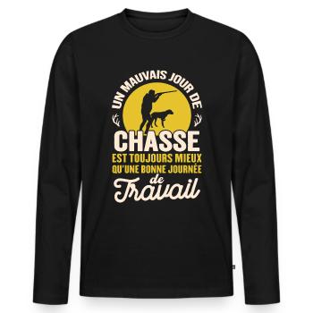 Mauvais Jour De Chasse Mieux Qu'un Jour De Travail - T-shirt manches longues Premium bio Homme - noir - Devant - Nico (187cm)