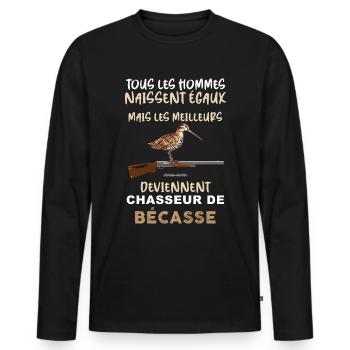 Chasse à la bécasse, Bécassier de France - T-shirt manches longues Premium bio Homme - noir - Devant - Nico (187cm)