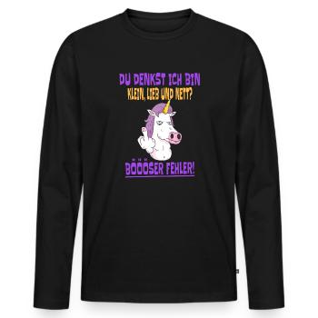 Einhorn Du Denkst Ich Bin Klein Lieb Und Nett - Männer Premium Bio Langarmshirt - Schwarz - Vorne - Nico (187cm)