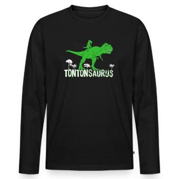 Tontonsaurus Cadeau Tonton Neveu Ou Nièce - T-shirt manches longues Premium bio Homme - noir - Devant - Nico (187cm)