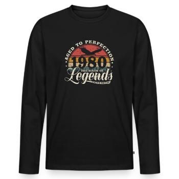 1980 ' s Vintage Born Legends cadeau d’anniversaire - T-shirt manches longues Premium bio Homme - noir - Devant - Nico (187cm)
