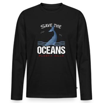 Save the Oceans - Plastic kills - Men's Premium Organic Long Sleeve Shirt - black - Front - Nico (187cm)