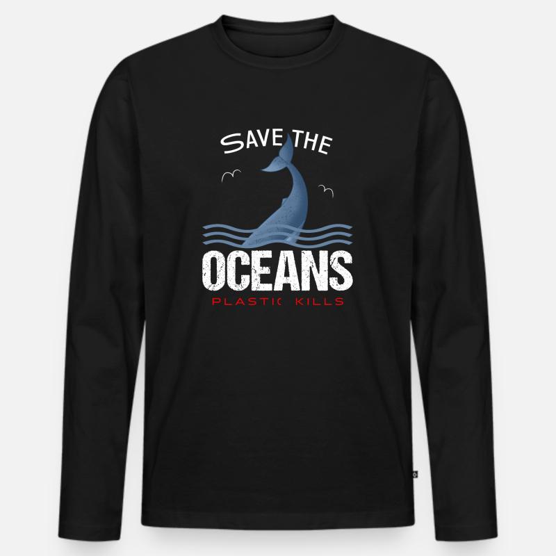 Save the Oceans - Plastic kills - Männer Premium Bio Langarmshirt - Schwarz