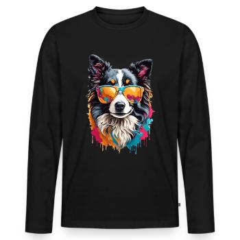 Cute Border Collie: Cool in Sunglasses - Men's Premium Organic Long Sleeve Shirt - black - Front - Nico (187cm)