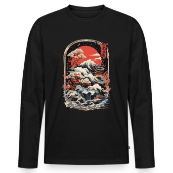 Vintage Japan: Japanese Mountain Idyll - Men's Premium Organic Long Sleeve Shirt - black - Front - Nico (187cm)