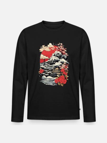 Japanese Vintage Landscape Art - Men's Premium Organic Long Sleeve Shirt - black
