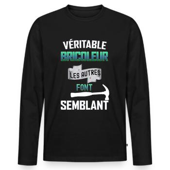 Le vrai bricoleur c'est papa idée cadeau père - T-shirt manches longues Premium bio Homme - noir - Devant - Nico (187cm)
