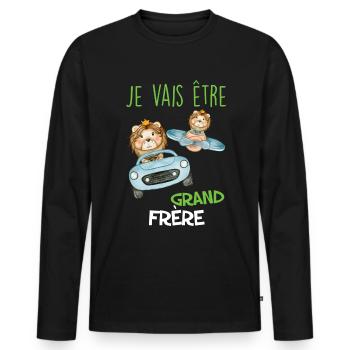 Je Vais etre Grand Frère Naissance Bébé - T-shirt manches longues Premium bio Homme - noir - Devant - Nico (187cm)