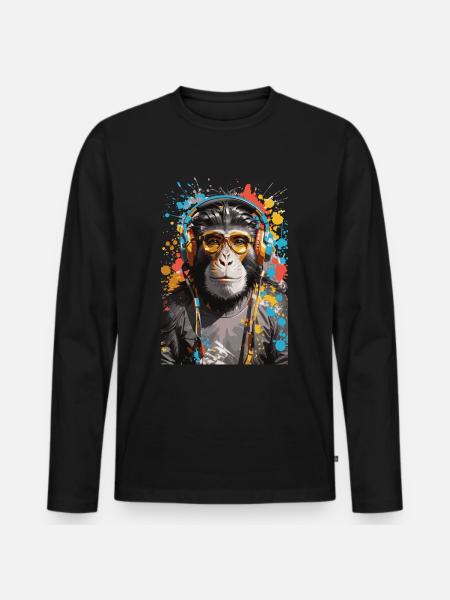 DJ monkey Affen Graffiti Design - Männer Premium Bio Langarmshirt - Schwarz