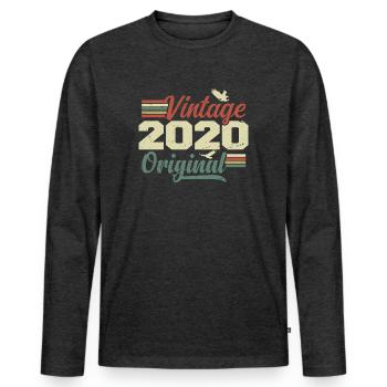 Vintage 2020 Cadeau Anniversaire 2020 Retro - T-shirt manches longues Premium bio Homme - anthracite chiné - Devant - Nico (187cm)