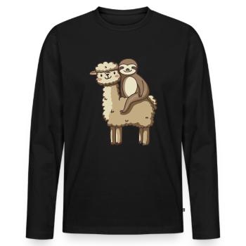 Faultier auf einem Alpaka / Lama Lieblingstiere - Männer Premium Bio Langarmshirt - Schwarz - Vorne - Nico (187cm)