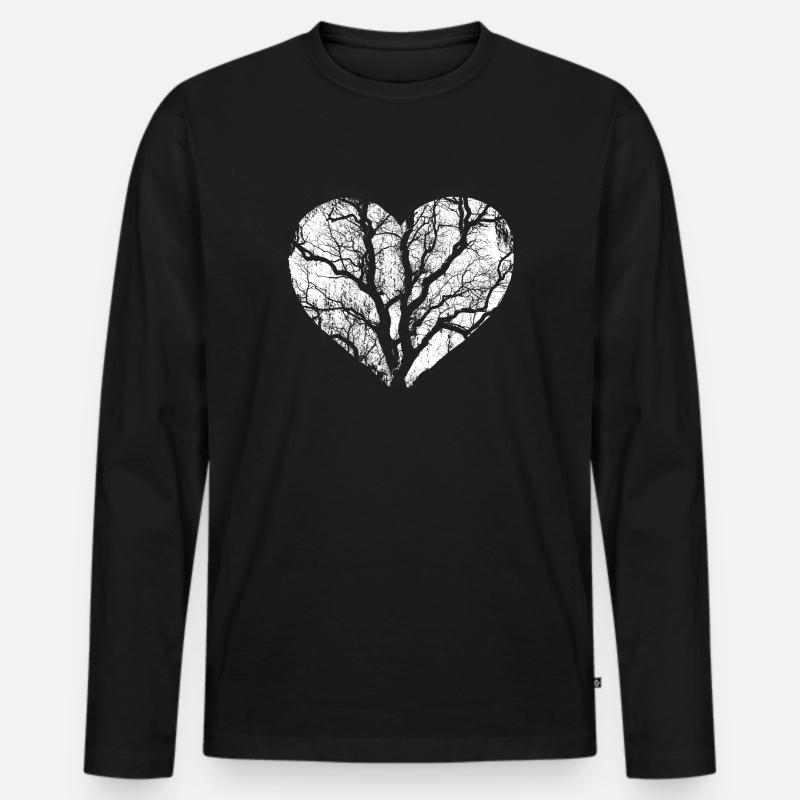 Baum Wald Natur Herz - Männer Premium Bio Langarmshirt - Schwarz
