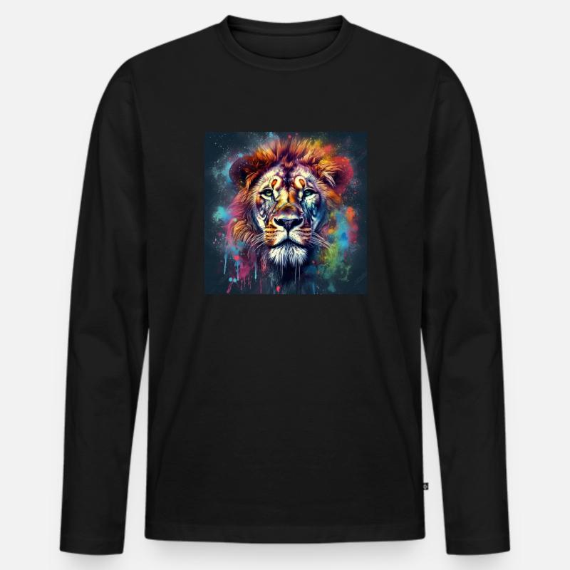 DIE SEELE DES LÖWEN - Männer Premium Bio Langarmshirt - Schwarz