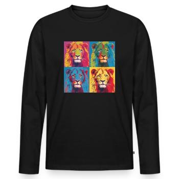 LION POP ART - T-shirt manches longues Premium bio Homme - noir - Devant - Nico (187cm)