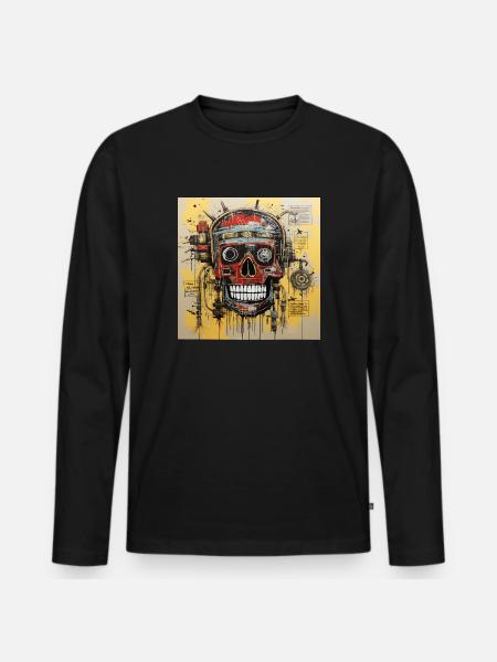 SCHÄDEL-STRASSENKUNST - Männer Premium Bio Langarmshirt - Schwarz
