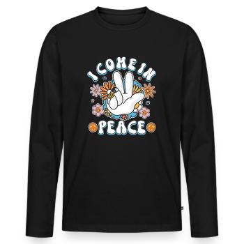 Peace Peace Sign "I Come In Peace" lustiges 70s - Männer Premium Bio Langarmshirt - Schwarz - Vorne - Nico (187cm)