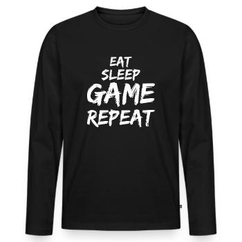 Eat Sleep Game Repeat Geschenk für Gamer - Männer Premium Bio Langarmshirt - Schwarz - Vorne - Nico (187cm)