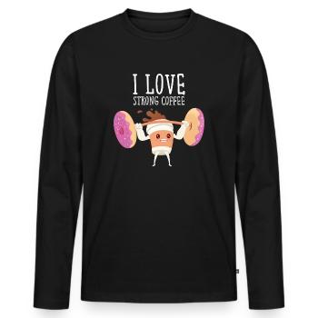 I Love Strong Coffee - Lifiting Donuts - T-shirt manches longues Premium bio Homme - noir - Devant - Nico (187cm)