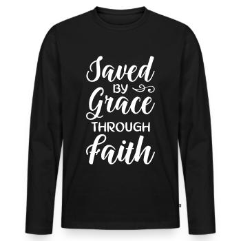 Sauvé par la grâce par la foi - T-shirt manches longues Premium bio Homme - noir - Devant - Nico (187cm)