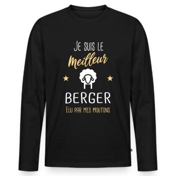 Berger élu par les moutons cadeau humour - T-shirt manches longues Premium bio Homme - noir - Devant - Nico (187cm)