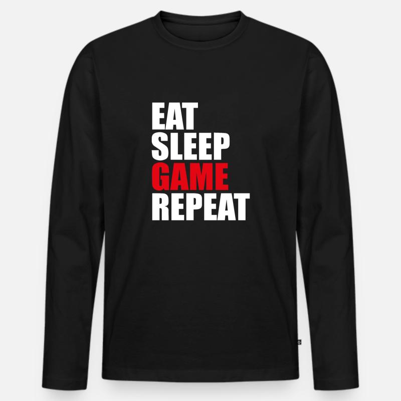 Eat Sleep Game Repeat - Männer Premium Bio Langarmshirt - Schwarz