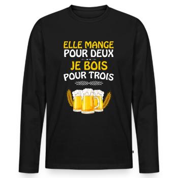 Je bois pour trois, futur papa - T-shirt manches longues Premium bio Homme - noir - Devant - Nico (187cm)