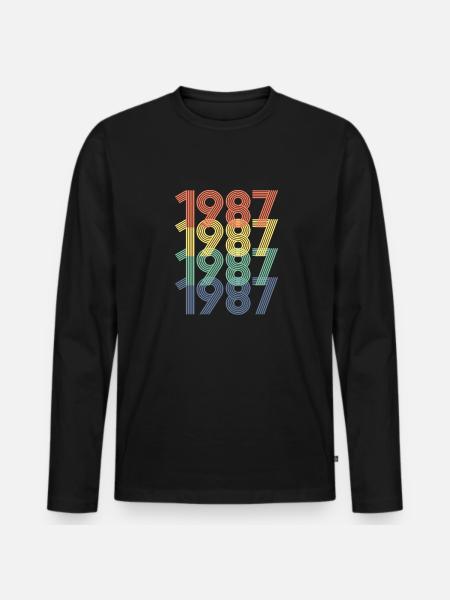 Cool Retro 1987, 35 Years Old, 35th Birthday Gift - Men's Premium Organic Long Sleeve Shirt - black