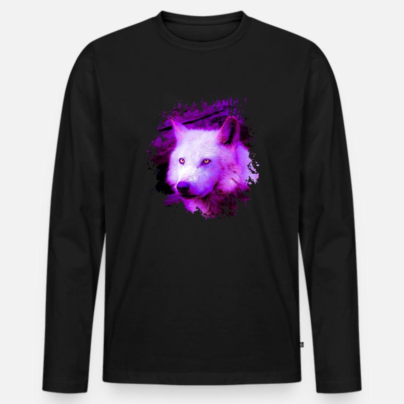 Wolf - Männer Premium Bio Langarmshirt - Schwarz