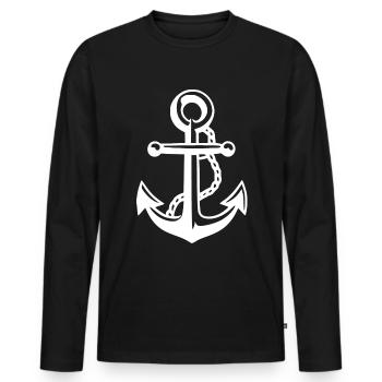 Schiff Anker in Weiss mit Seil Meer See Ozean - Männer Premium Bio Langarmshirt - Schwarz - Vorne - Nico (187cm)