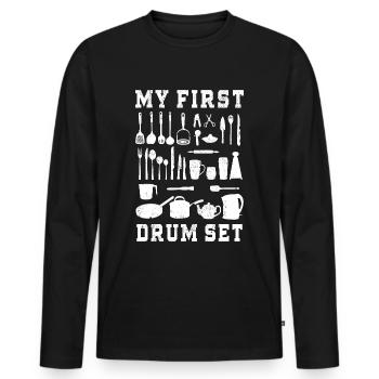 My First Drum Set - Drummer T-Shirt - Männer Premium Bio Langarmshirt - Schwarz - Vorne - Nico (187cm)