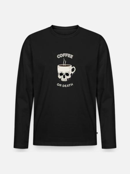 Kaffee oder Tod - Männer Premium Bio Langarmshirt - Schwarz