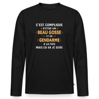 Beaugosse Gendarme Cadeau gendarme - T-shirt manches longues Premium bio Homme - noir - Devant - Nico (187cm)