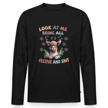 Look at me being all festive and shit - Lama - Männer Premium Bio Langarmshirt - Schwarz - Vorne - Nico (187cm)