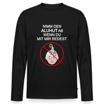 Aluhut, Verschwörung, Verschwörungstheoretiker - Männer Premium Bio Langarmshirt - Schwarz - Vorne - Nico (187cm)
