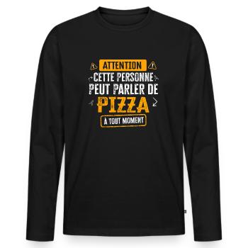 Pizza Cadeau Drôle Humour Bouffe Rigolo - T-shirt manches longues Premium bio Homme - noir - Devant - Nico (187cm)